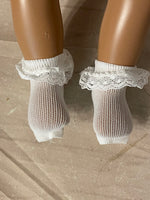 White lace trimmed ankle socks for 12" Baby Sasha doll