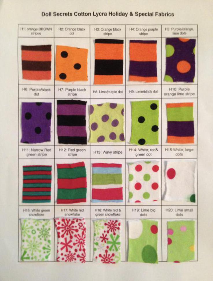 Cotton Lycra Holiday Fabric Chart