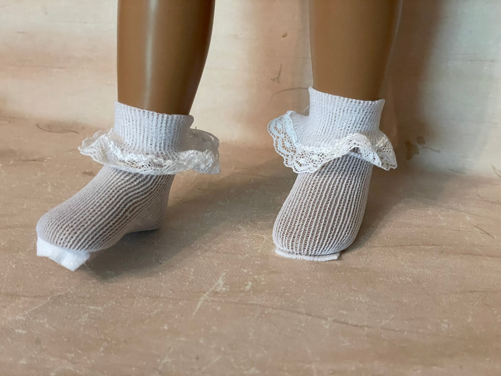 Lace trimmed white ankle socks for 16" Sasha doll