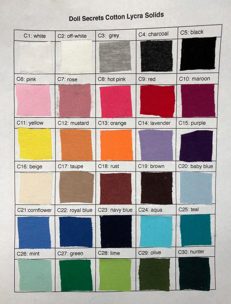Cotton Lycra Solid Color Fabric Chart