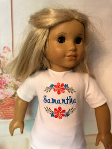 Customized Embroidered T-shirt for 18" American Girl doll