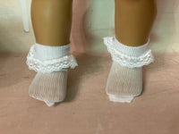 Lace trimmed white ankle socks for 18" American Girl doll